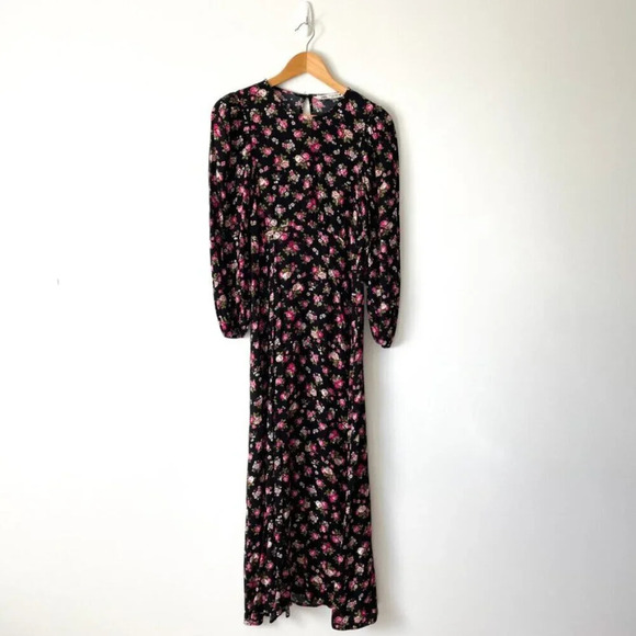 Zara Floral Print Midi Dress Black Pink Size Small - Picture 4 of 8